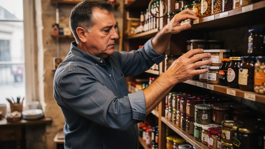 Artisan dans sa boutique vérifiant son inventaire, représentant un porteur de projet financement participatif